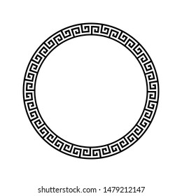 Black and white Greek ornate tangled round frame template vector