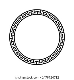 Black and white Greek round frame with ornament vector