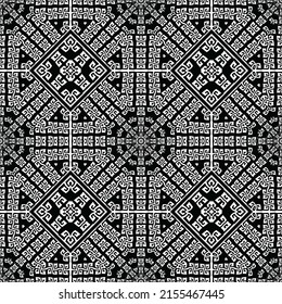 Black and white greek style vector seamless pattern. Geometric ornamental ethnic background. Repeat abstract backdrop. Symmetrical modern ornament with greek key meanders, frames, rhombus, squares.