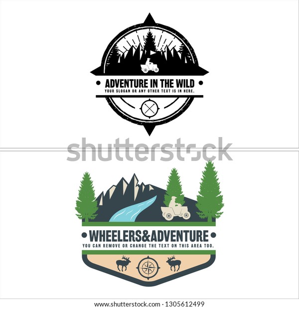 black white green blue brown\
combination circle mountain tree pine man car river deer logo\
design concept suitable for sport recreation travel holiday\
industrial