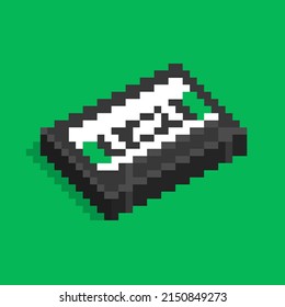 Black White Green Cassette Tape Set in 8bit Pixel Art Style