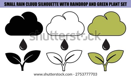 Black white and green cloud raindrop and plant sprout