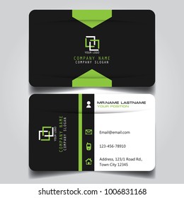 Black White and Green creative modern name card and business card with horizontal Curve Corner standard size vector template.