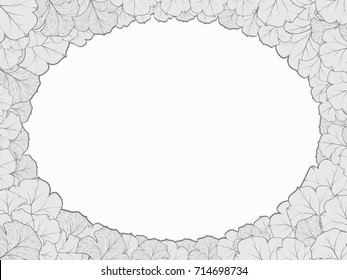 Black and white greeting card of maple leaf with oval background for congratulations