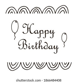 
black and white greeting card template, birthday greetings, lettering and balloon