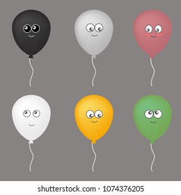 Black, white, grey ballon Set of color pharmaceutical. Vector illustration characters face Funny emoticon concept