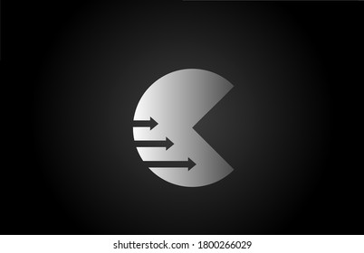 black white grey C letter logo icon with arrows. Alphabet design for company and business 