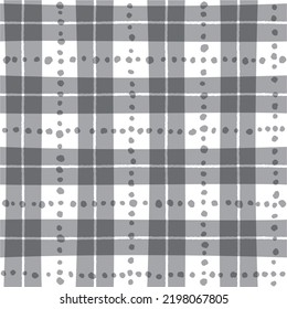 Black White Grey Cute Dot Dash Line Stripe Striped Plaid Checkered Scott Tartan Gingham Bright Color Colorful Summer Cartoon Vector Seamless Pattern Textile Fabric Print Background