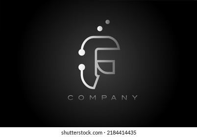 black white grey F dot line alphabet letter logo icon design. Creative template for business and company