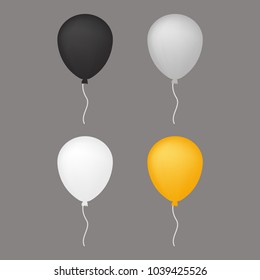 Black, white, grey, golden glossy balloon for Birthday party - vector