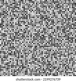 Black, white and grey halftone dots pattern. An arrangement of circular shapes in random sizes. Isolated on a medium grey background.