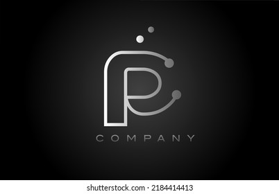 black white grey P dot line alphabet letter logo icon design. Creative template for business and company