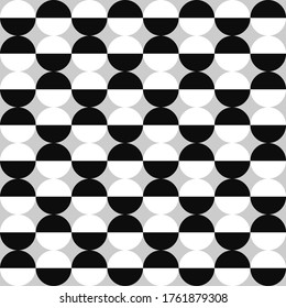 Black, white and grey semicircles vector seamless pattern background. Contemporary abstract graphic design. Wallpaper backdrop. Digital paper, textile print, web design. 