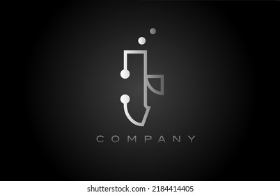 black white grey T dot line alphabet letter logo icon design. Creative template for business and company