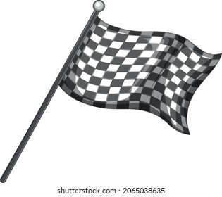 Black and white grid flag with pole on white background illustration