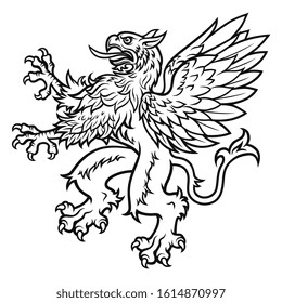 Black And White Griffin Vector Illustration.