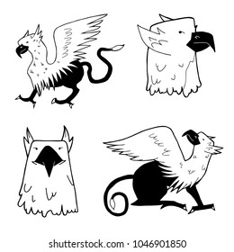 Black and white griffons on white background