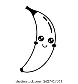 Black and white groovy banana doodle, cute cartoon tropical fruit. Fruit character, summer hand drawn vector illustration in flat style