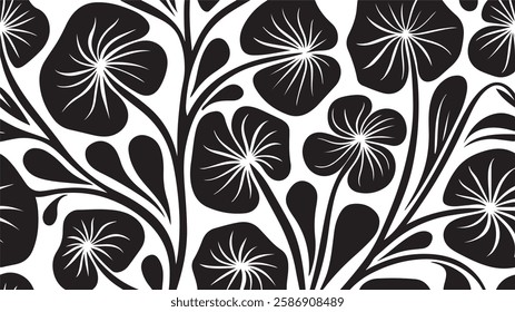 Black and White groovy Floral Pattern With Modern Abstract Flower Design | Groovy daisy flower seamless pattern | Floral Abstract Vector graphic Art | Elegant Monochrome Floral Vector Set
