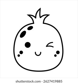 Black and white groovy garnet doodle, cartoon fruit character. Adorable hand drawn vector illustration in flat style