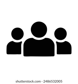 Icono de grupo blanco y negro de tres personas. Ilustración vectorial