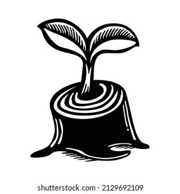 Black and white growing plant vector logo icon