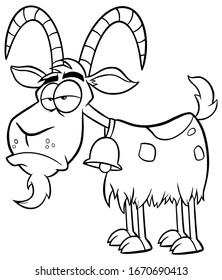 Black And White Grumpy Goat Cartoon Mascot Character. Vector Illustration Isolated On White Background