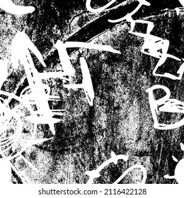 Black and white grunge. Abstract chalk strokes on a blackboard. Vector monochrome graphics. Pattern of dust, chips, destruction, dirt. Chaotic horror background