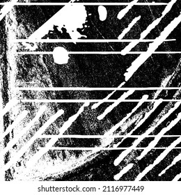 Grunge blanco y negro. Ataques de tiza abstractos en una pizarra. Gráficos monocromos vectores. Patrón de polvo, chips, destrucción, suciedad. Antecedentes de horror caótico