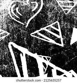 Black and white grunge. Abstract chalk strokes on a blackboard. Vector monochrome graphics. Pattern of dust, chips, destruction, dirt. Chaotic horror background