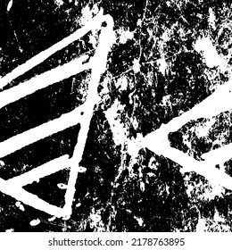 Black and white grunge. Abstract chalk strokes on a blackboard. Vector monochrome graphics. Pattern of dust, chips, destruction, dirt. Chaotic horror background