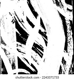 Black and white grunge. Abstract monochrome vector texture. Dirty chaotic pattern of scratches, cracks, stains. Surreal background