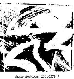 Black and white grunge. Abstract monochrome vector texture. Dirty chaotic pattern of scratches, cracks, stains. Surreal background
