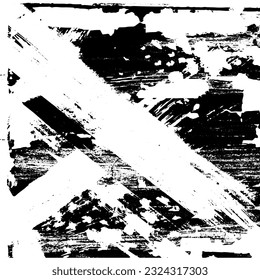 Black and white grunge. Abstract monochrome vector texture. Dirty chaotic pattern of scratches, cracks, stains. Surreal background