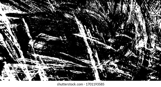 Schwarz-Weiß-Grunge. Abstrakte Textur von Kratzern. Abgetragenes Vintage Board. Vektorillustration von Schmutz und Flecken