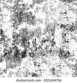 Black and white grunge background. Abstract monochrome vector texture. Pattern of ink stains, dust, lines, chips