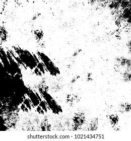 Black and white grunge background. Abstract monochrome vector texture. Pattern of ink stains, dust, lines, chips
