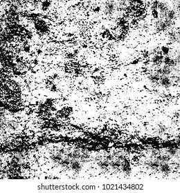 Black and white grunge background. Abstract monochrome vector texture. Pattern of ink stains, dust, lines, chips