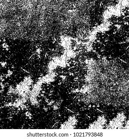 Black and white grunge background. Abstract monochrome vector texture. Pattern of ink stains, dust, lines, chips