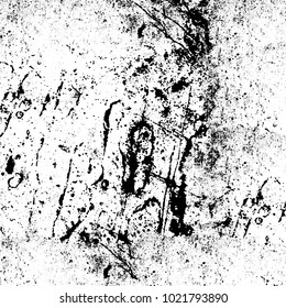 Black and white grunge background. Abstract monochrome vector texture. Pattern of ink stains, dust, lines, chips