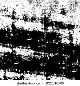 Black and white grunge background. Abstract monochrome vector texture. Pattern of ink stains, dust, lines, chips