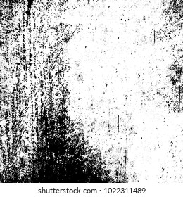 Black and white grunge background. Abstract monochrome vector texture. Pattern of ink stains, dust, lines, chips