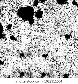 Black and white grunge background. Abstract monochrome vector texture. Pattern of ink stains, dust, lines, chips