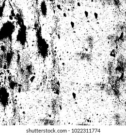 Black and white grunge background. Abstract monochrome vector texture. Pattern of ink stains, dust, lines, chips