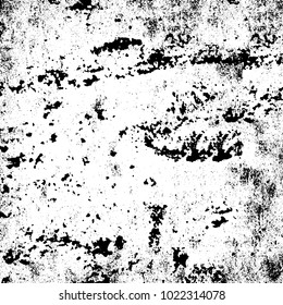 Black and white grunge background. Abstract monochrome vector texture. Pattern of ink stains, dust, lines, chips