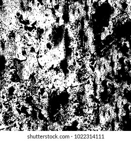 Black and white grunge background. Abstract monochrome vector texture. Pattern of ink stains, dust, lines, chips