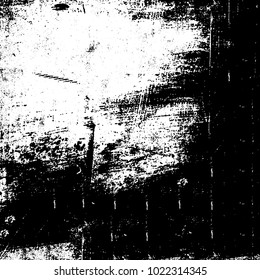 Black and white grunge background. Abstract monochrome vector texture. Pattern of ink stains, dust, lines, chips