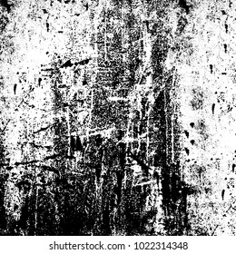 Black and white grunge background. Abstract monochrome vector texture. Pattern of ink stains, dust, lines, chips