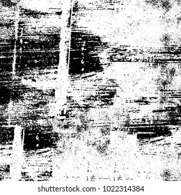 Black and white grunge background. Abstract monochrome vector texture. Pattern of ink stains, dust, lines, chips