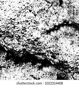 Black and white grunge background. Abstract monochrome vector texture. Pattern of ink stains, dust, lines, chips